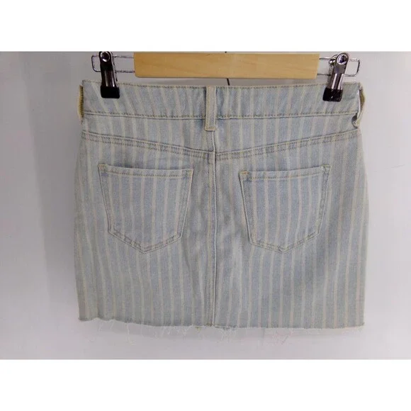 PacSun Women’s Blue Denim Cut Off  Mini Jean Skirt Striped Size 25 - Picture 2 of 7